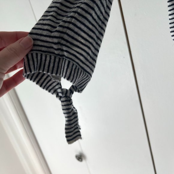 EUC - Loft Black & White Striped Sweater w/Tie Cuffs - Wool - M - Picture 2 of 5